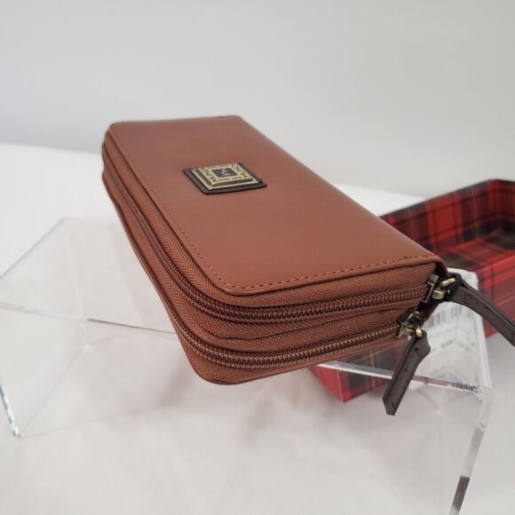 Mundi Zip Around Wallet Faux Leather Brown Card Checkbook 7.8" x 4" NWT - Picture 2 of 12